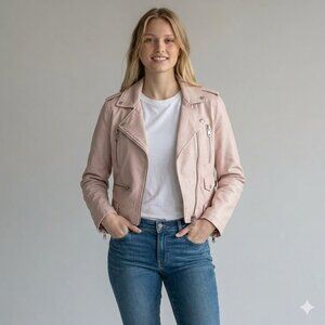 Levi's Pastel Pink Rose Faux Leather Moto Biker Crop Jacket Women's Small